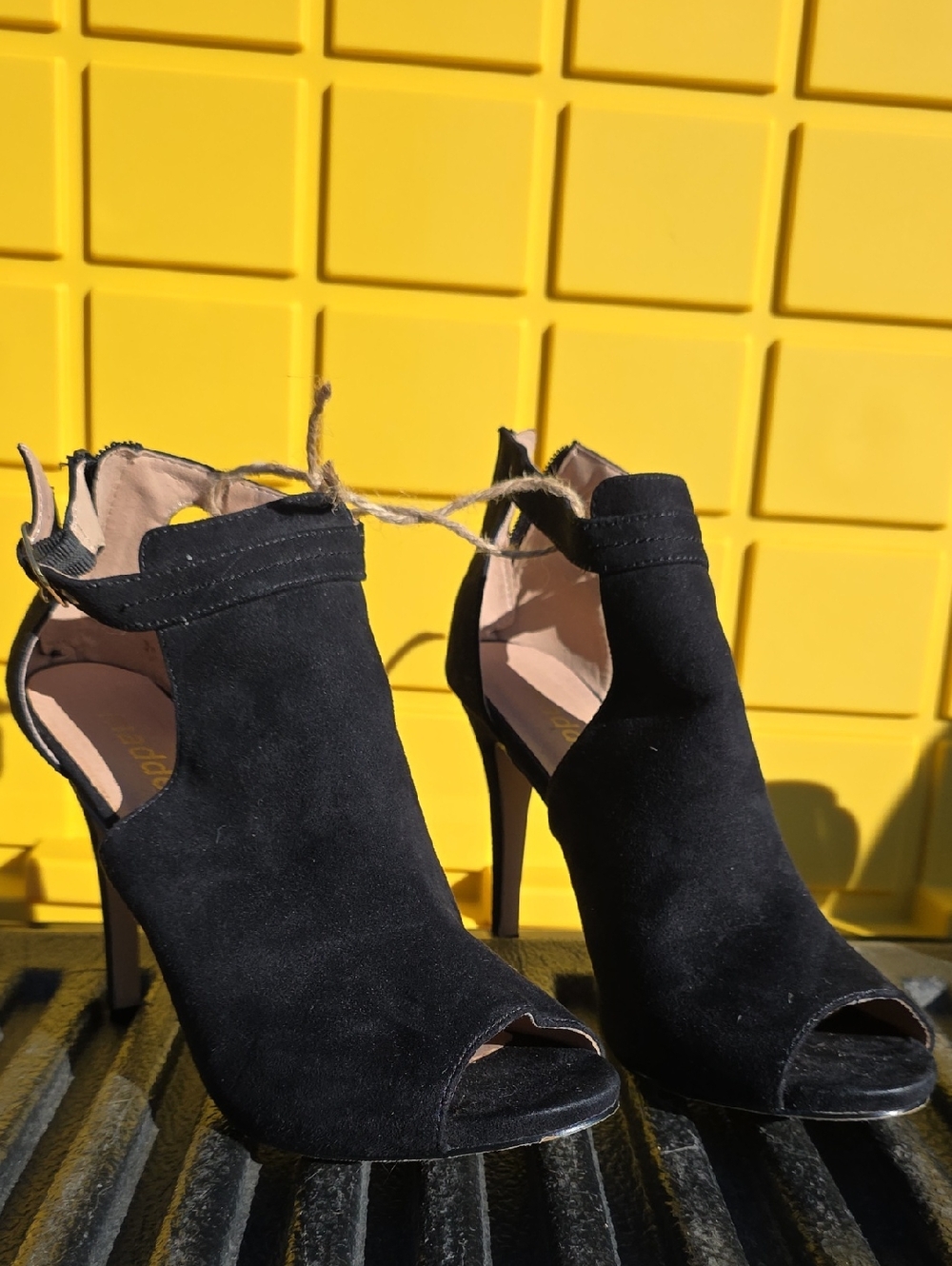 Madden Girl Black Suede Open-Toe Stiletto Booties